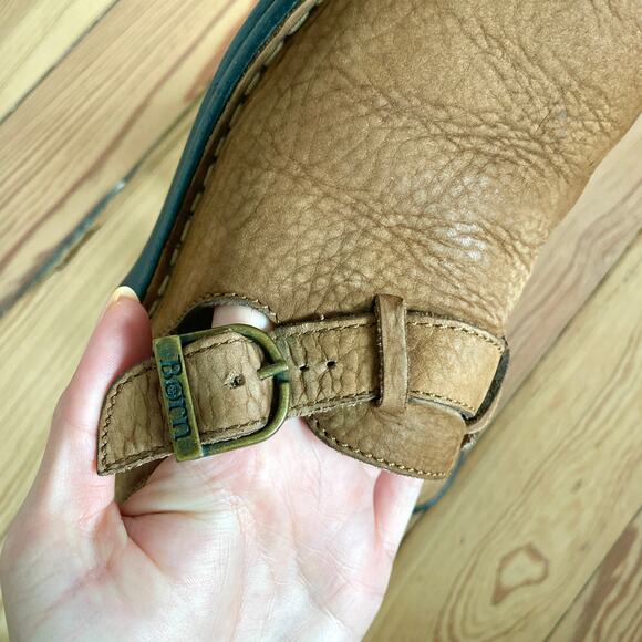 Born - Brown Leather Mary Jane Clog Flats - Picture 4 of 10